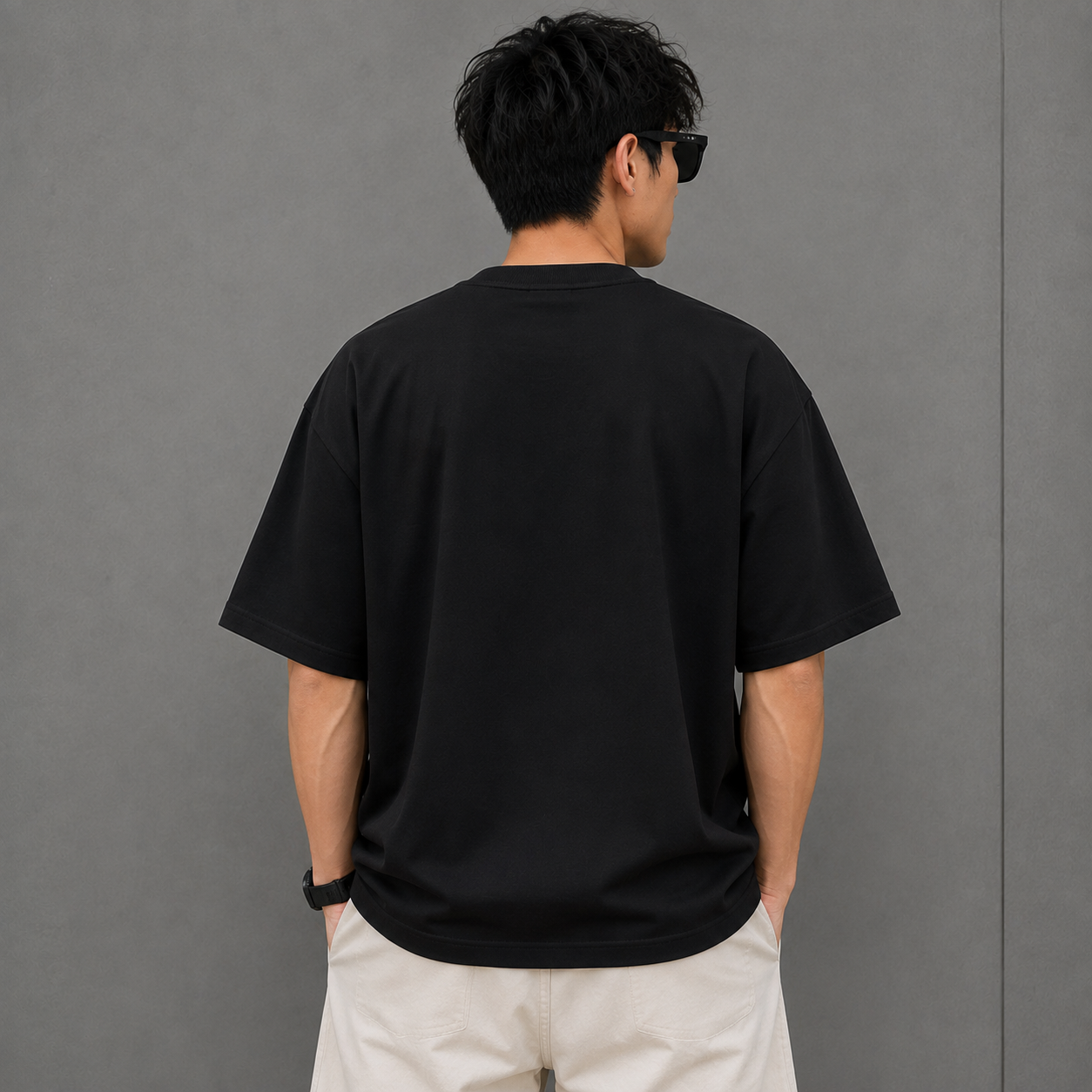 H_&_M Men’s Black Oversized T-Shirt | Premium Boxy Fit Crew Neck Casual Tee