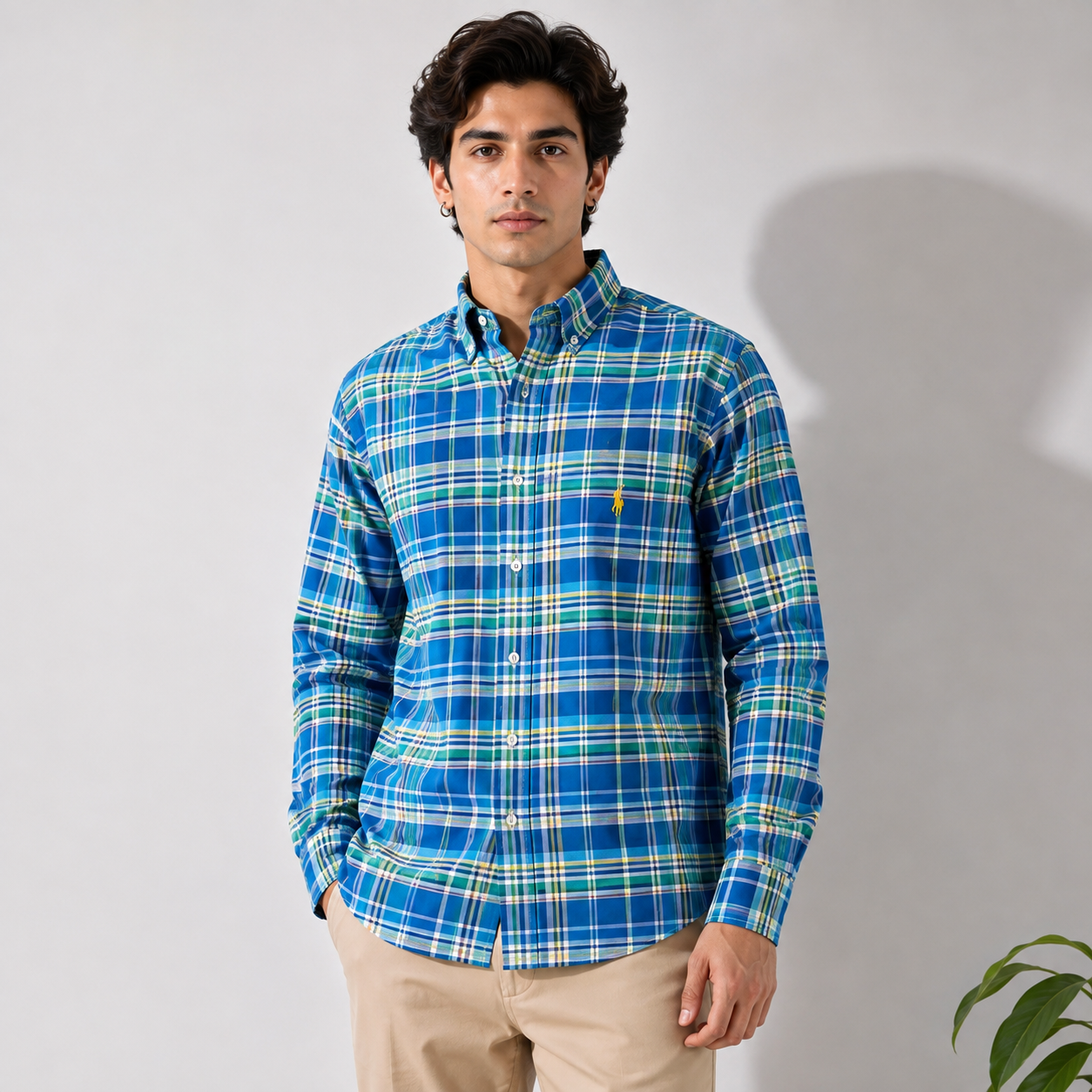 Po_lo Ral_ph La_uren Men's Blue Plaid Button-Down Shirt | Premium Cotton | Custom Fit
