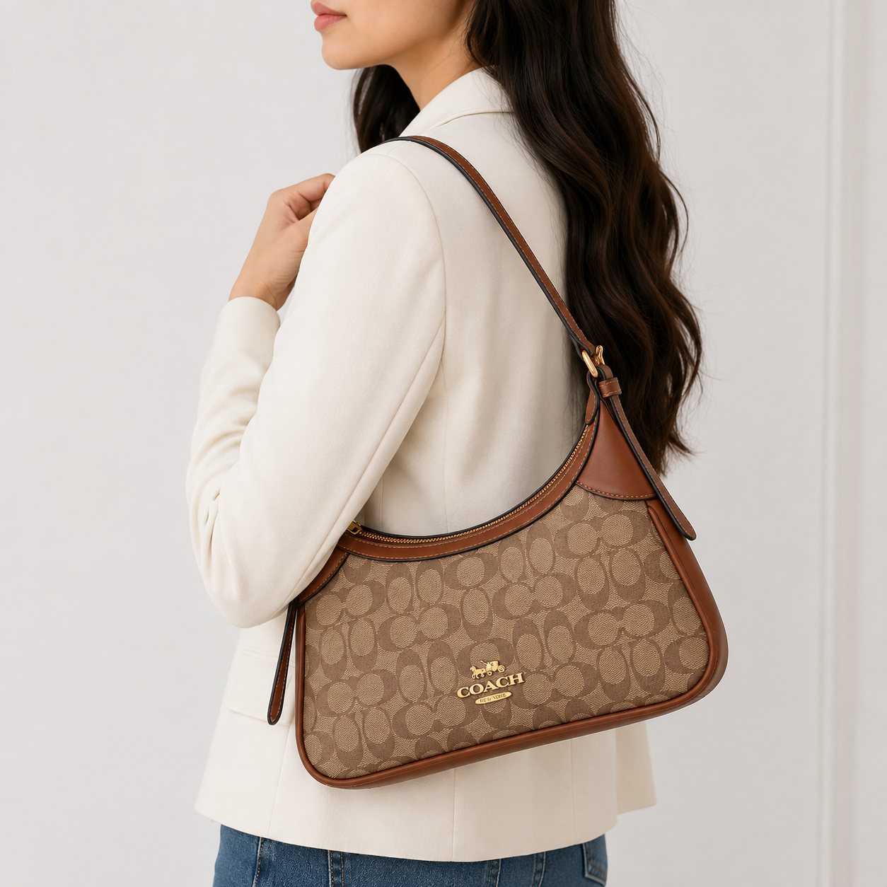 Co_ach Signature Brown Monogram Shoulder Bag – Luxury Women’s Handbag