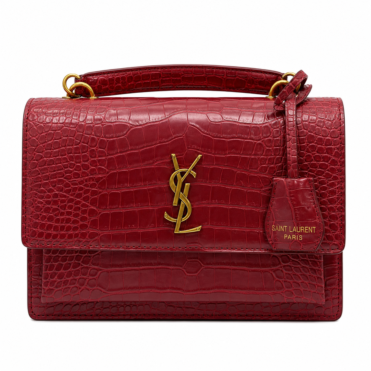 Sa_int Laur_ent Red Crocodile-Texture Top Handle Bag – Luxury Women’s Handbag