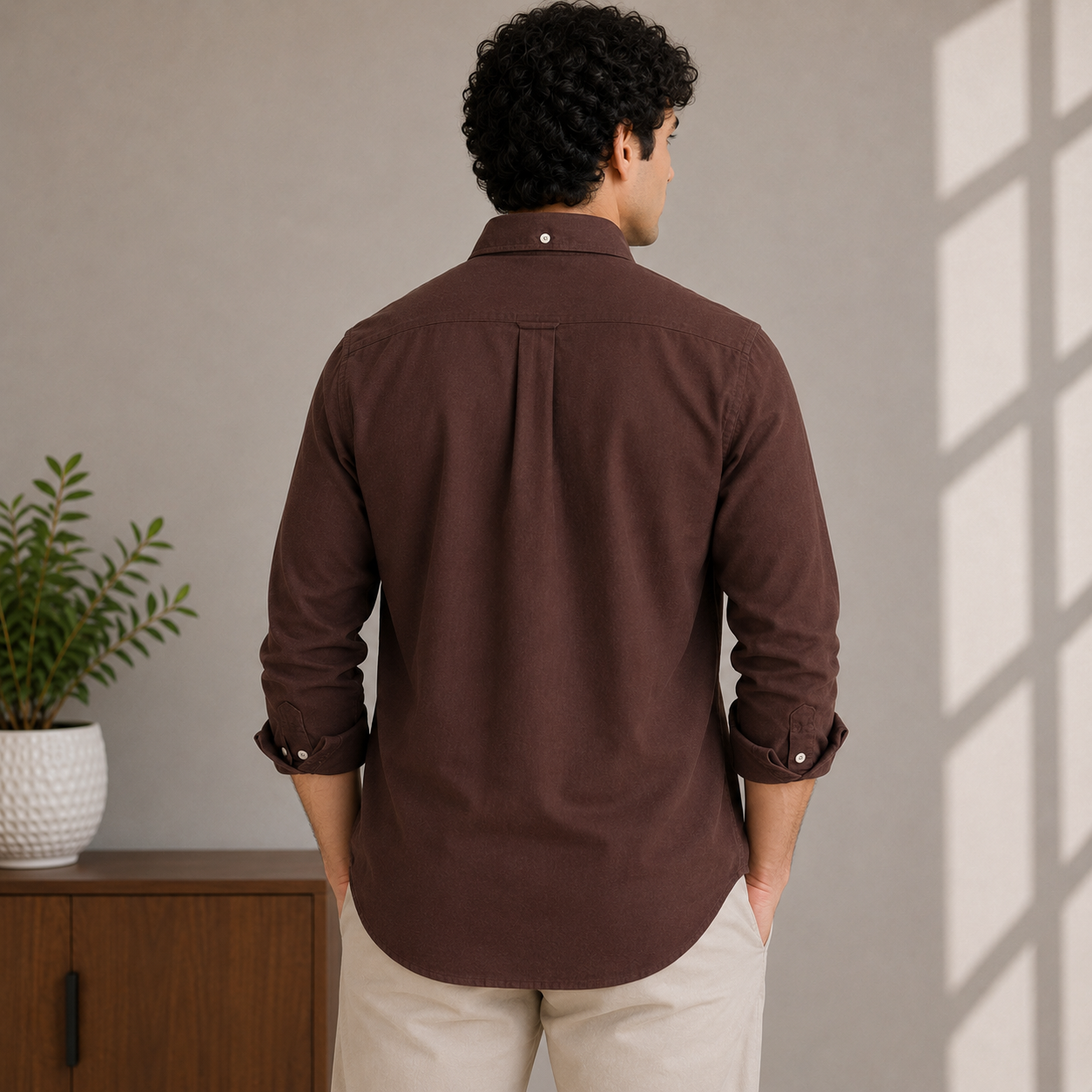 Lac_oste Men’s Chocolate Brown Slim Fit Button-Down Shirt – Signature Crocodile Logo
