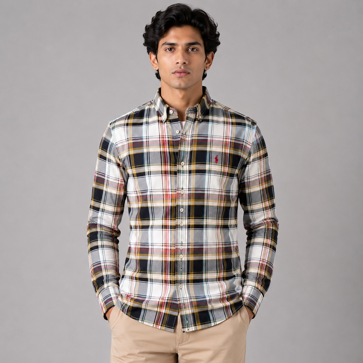 Po_lo Ra_lph Lau_ren Men’s Multicolor Plaid Check Shirt | Custom Fit Full Sleeve Button-Down Shirt