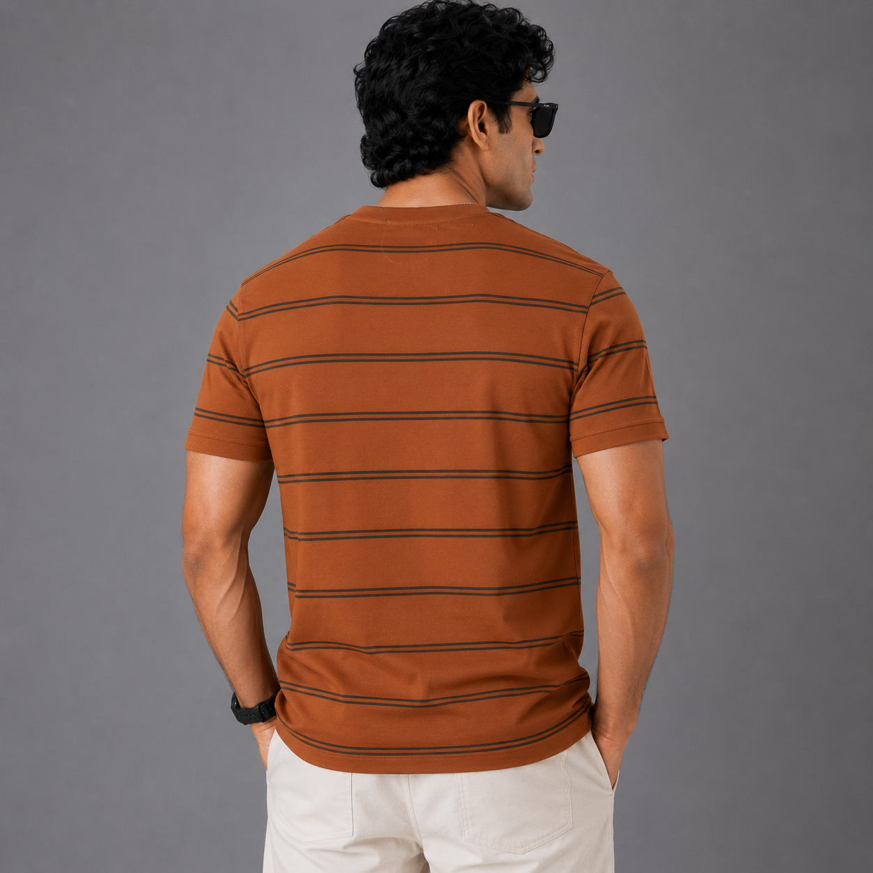 Po_lo Ral_ph Laur_en Men’s Rust Brown Striped Crew Neck T-Shirt – White Ralph Embroidered Logo