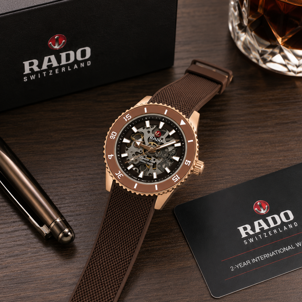 Ra_do Captain Cook Skeleton Rose Gold Brown Automatic Men’s Watch