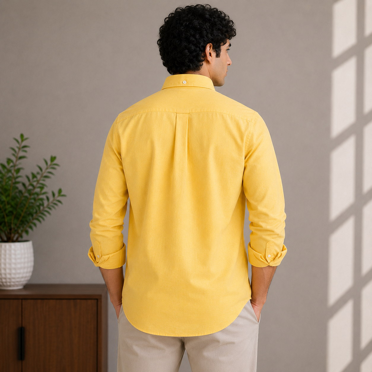 Lac_oste Men’s Yellow Slim Fit Button-Down Shirt – Signature Crocodile Logo