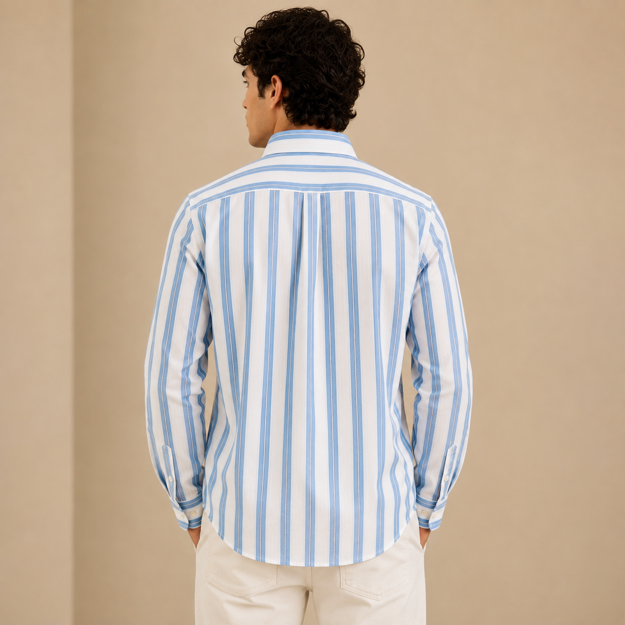 HAC_KETT London Men’s Premium Blue & White Striped Full Sleeve Shirt – Classic Smart Casual Style