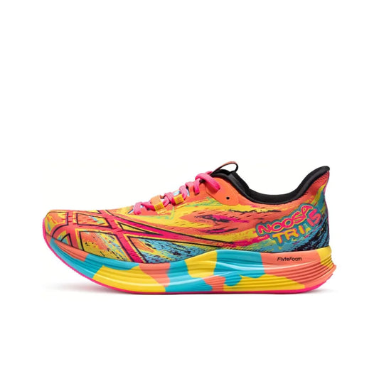 Asi_cs Noosa Tri 15 cushioning, abrasion resistance, and elasticity low-top training running shoe for men, yellow, pink, and blue.