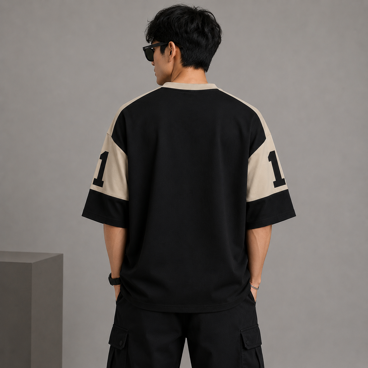 Adi_das Men's Oversized Black Graphic Printed T-Shirt | Premium Cotton Drop Shoulder Streetwear Tee