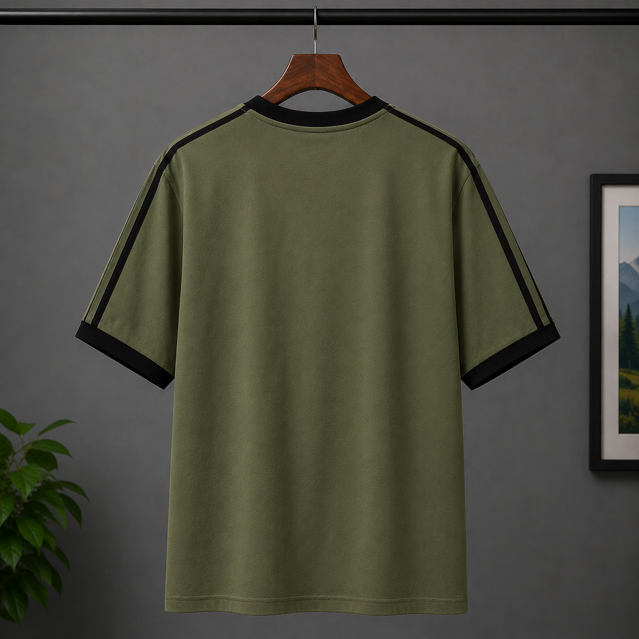 Ne_w Y_ork Yan_kees Inspired Men's Premium Olive Oversized Cotton T-Shirt with Contrast Stripe