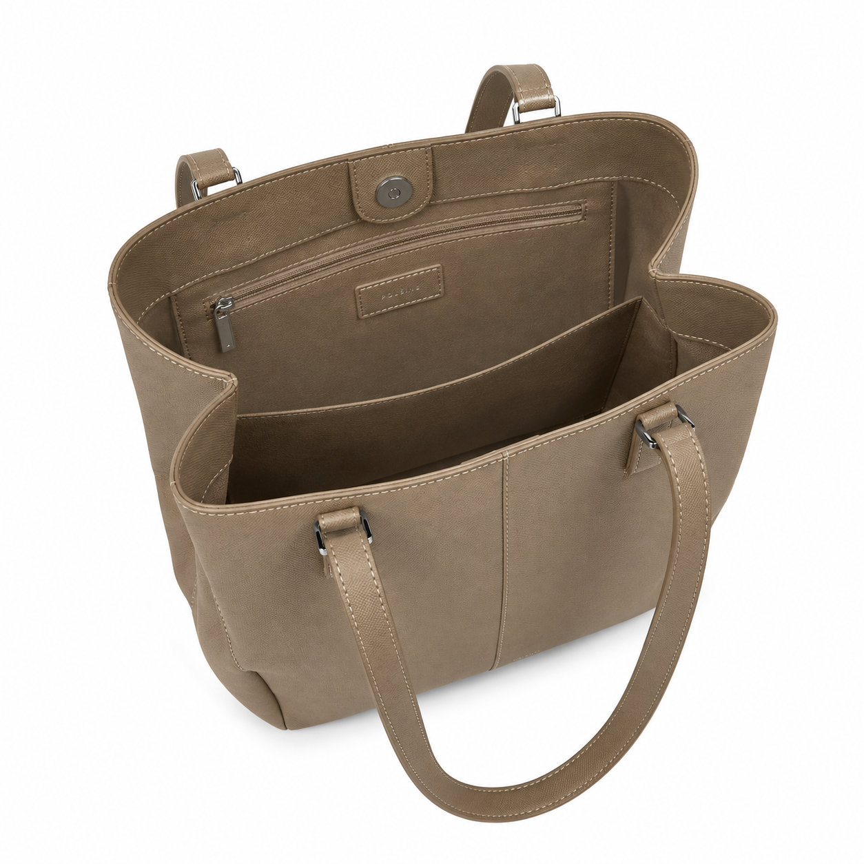 POL_ÈNE Women’s Taupe Textured Leather Tote Bag – Elegant Large Shoulder Carryall