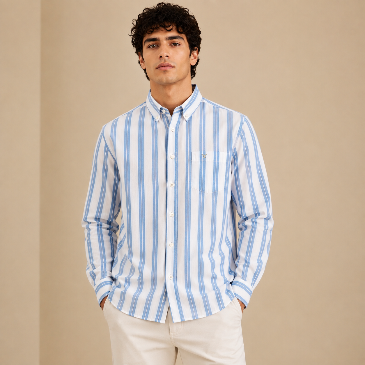 HAC_KETT London Men’s Premium Blue & White Striped Full Sleeve Shirt – Classic Smart Casual Style