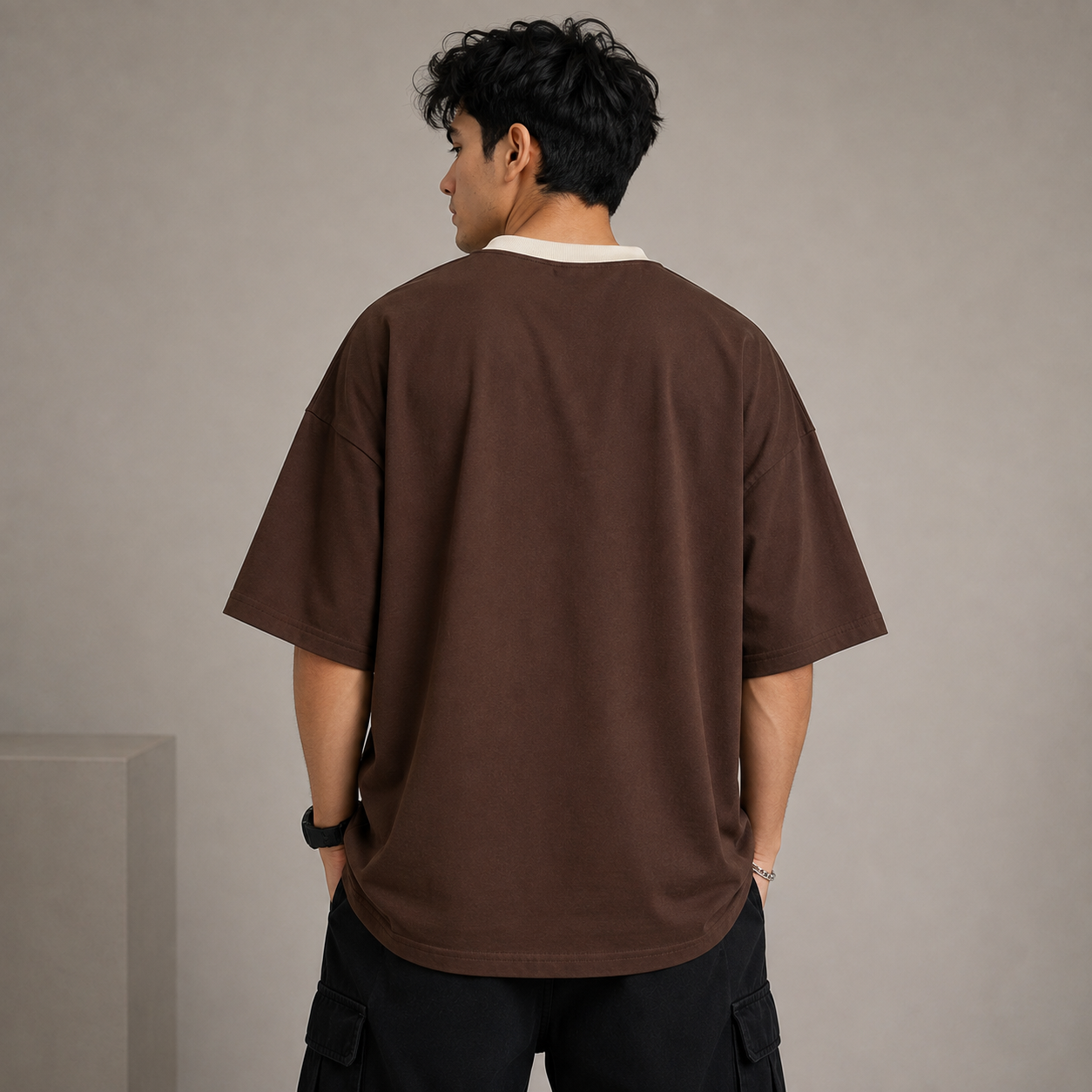 Adi_das Men's Oversized Brown Graphic Printed T-Shirt | Premium Cotton Drop Shoulder Streetwear Tee