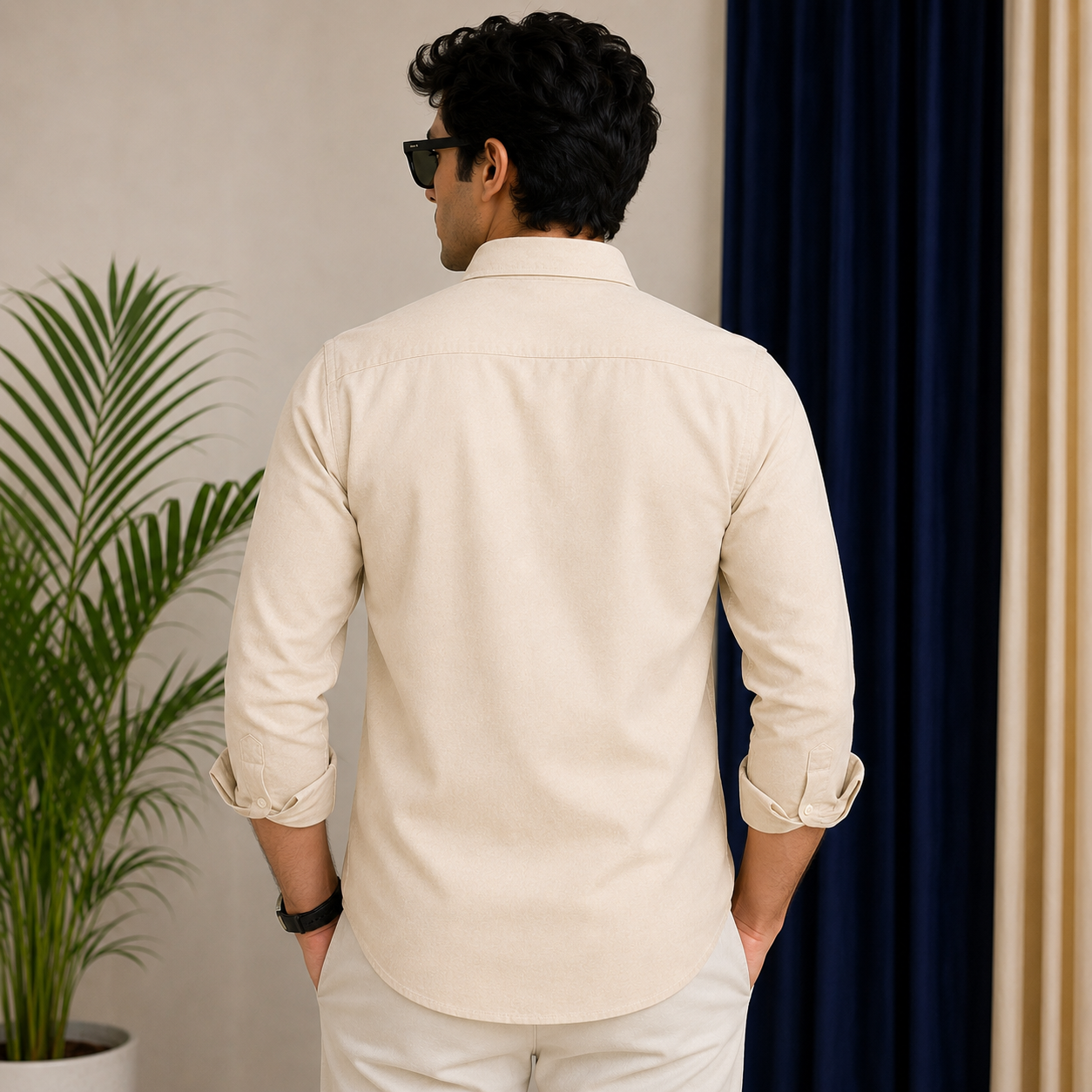 Po_lo RAL_PH LAU_REN Men’s Premium Beige Cream Oxford Shirt – Embroidered Button-Down Full Sleeve Shirt