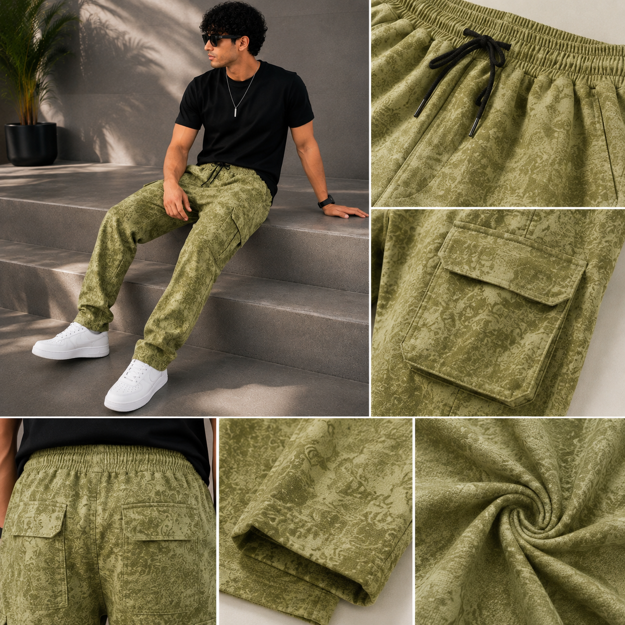 Po_lo Men's Olive Green Premium Cargo Lower | Relaxed Fit Utility Joggers with Drawstring Waist