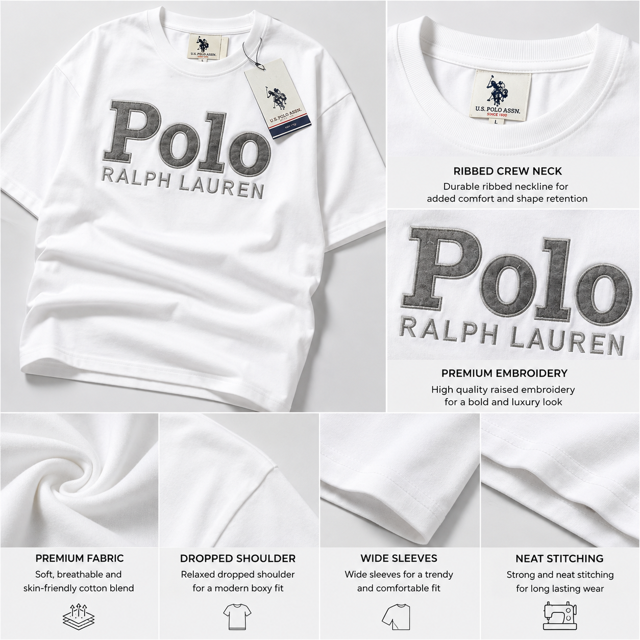 Po_lo Ra_lph Lau_ren Men’s White Boxy Fit Embroidered T-Shirt | Premium Oversized Tee