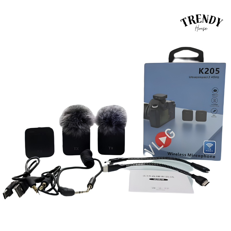 K205 Wireless Dual Microphone With Noise Reduction for Type-C + iphone + cameras